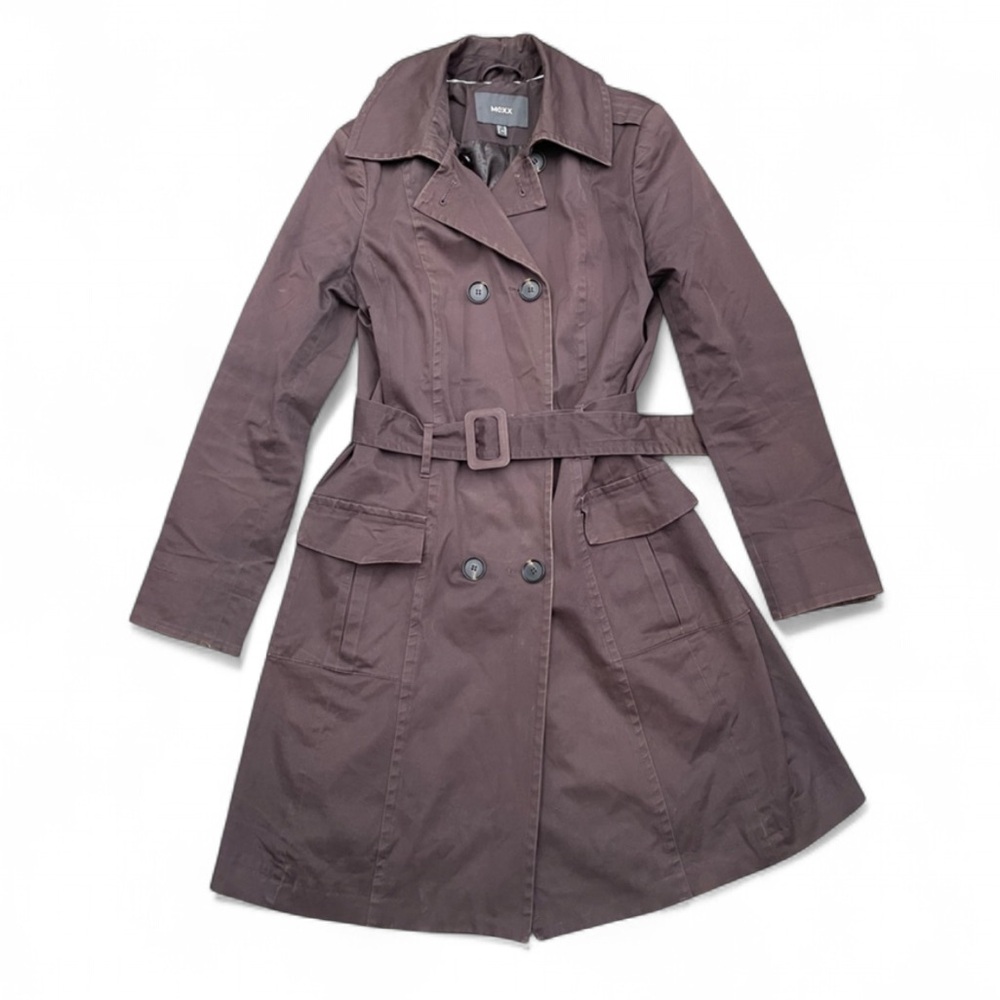 MEXX size 10 Brown trench coat m removable belt, two pockets button-up design